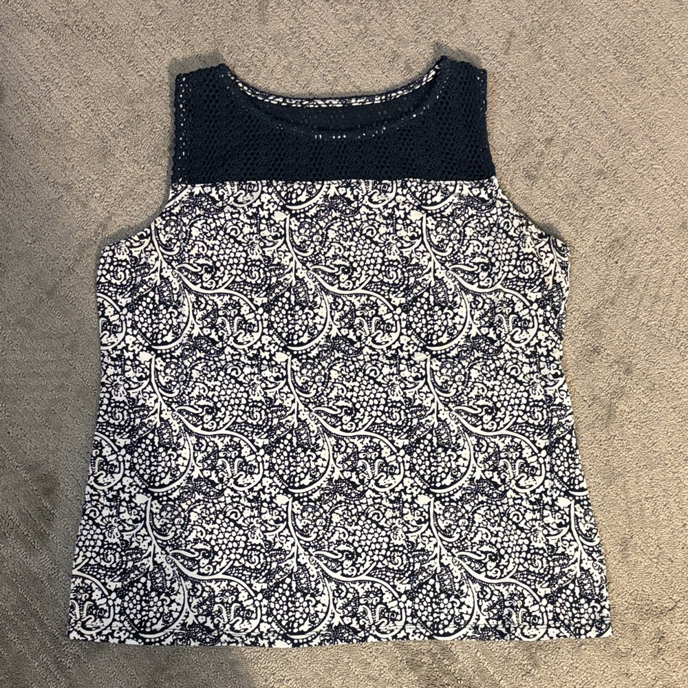 Ann Taylor Navy and White Floral Blouse